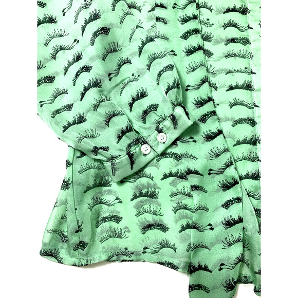 Fervour Women’s Blouse Size S Button Down Green With Black Prints. - Picture 3 of 9